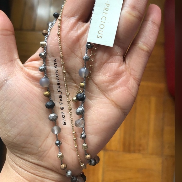 Gemstone Semi precious tiered necklace gold - Picture 4 of 9